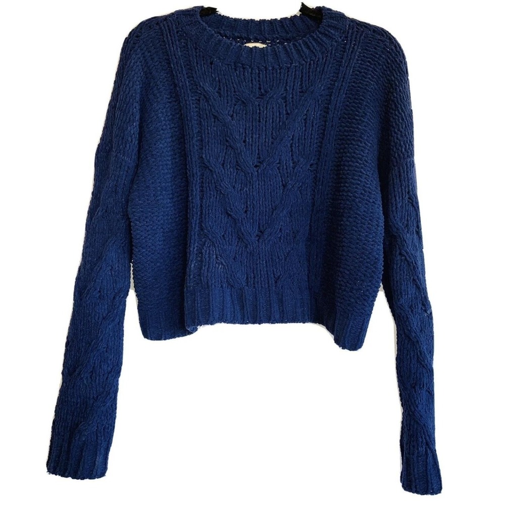 L.A. Hearts Sweater Womens Small Blue Cable Knit Cropped Pullover Crewneck